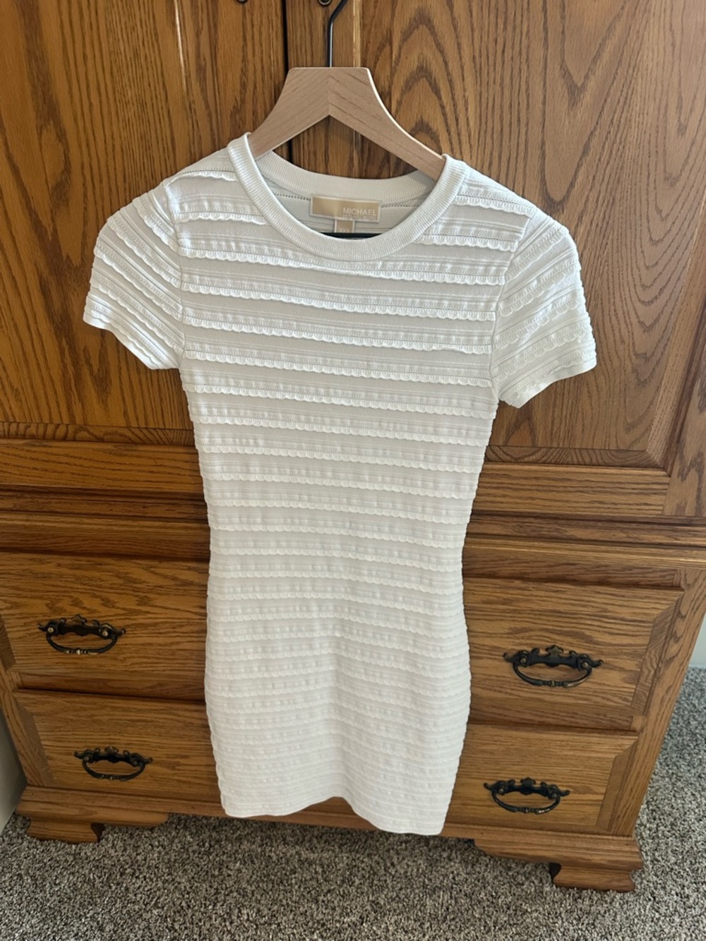 Michael Kors White Textured Short-Sleeve Knit Top